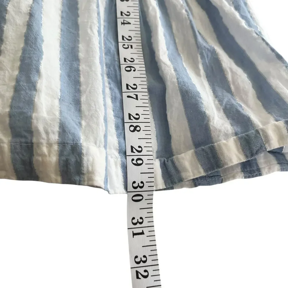 J.Crew Crewcuts Girls Blue White Metallic Seersucker Tiered Sundress 12